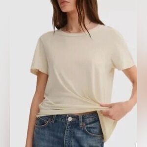 MATE Organic Cotton Cream Tee w Raw Edge Crew Neck - Made w NO Harmful Chemicals